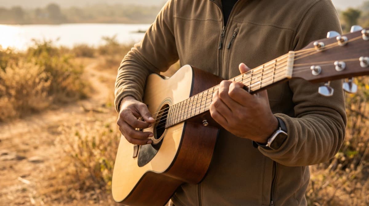 Guitarist outdoors