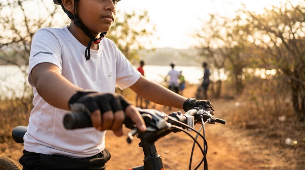A child riding a mountain bike