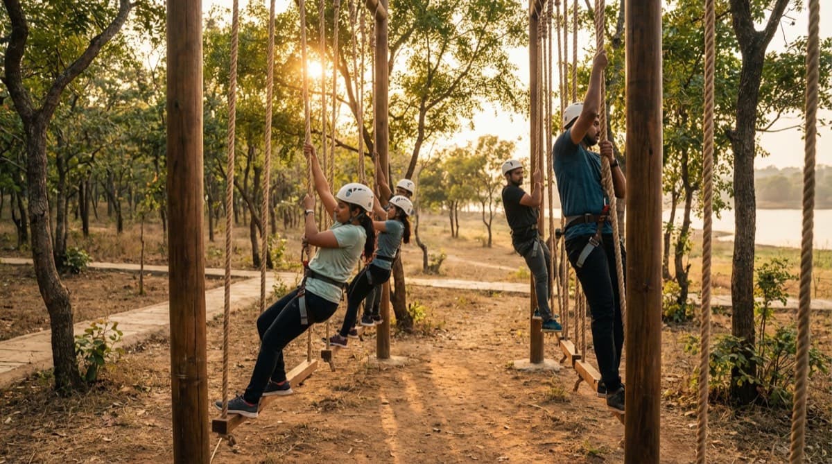 Participants on the rope course